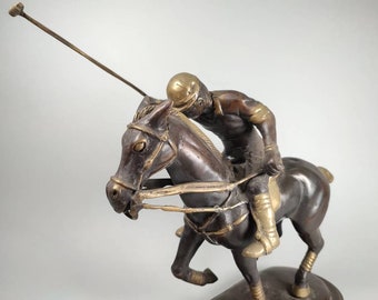 Bronze Polo Sport Statue, Playing Polo Sport, Bronze Sculpture, Horse Statue, Decorative Statue, Gift For Him, Birthday Gift, 12.5 inch