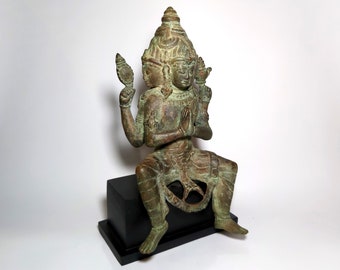 Four Faced Brahma Statue with 4 Arm, Brahma Bronze Sculpture, Hindu God, Antique Brahma God, Brahma Idol, Home Decor, 10.6 inch