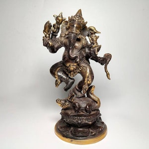 Antique Ganesha Statue, Lord Ganesh, Dancing Ganesha, Ganesha idol, Decorative Ganesha, Ganesha on altar, Birthday Gifts, 8.6 inch
