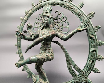Shiva Nataraja dansen, bronzen standbeeld, Shiva op altaar, de bruiloft van Shiva, hindoeïstische kunst, decoratieve Shiva, Lord of Dancing, woondecoratie, 13