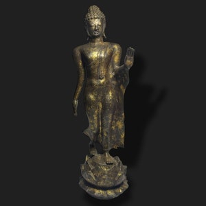 Bronze-Buddha Skulptur, antike Buddha-Statue, Buddha-Figur, buddhistischer Altar, Meditations-Buddha, stehender Buddha, selten, 47,5 cm