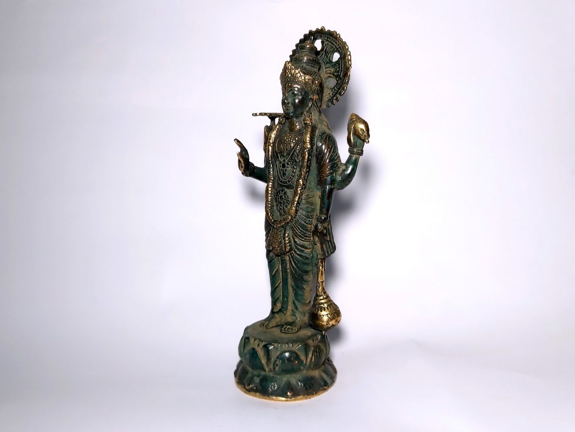 Bronze Vishnu God Vishnu Four Arms Statue Lord Vishnu Etsy