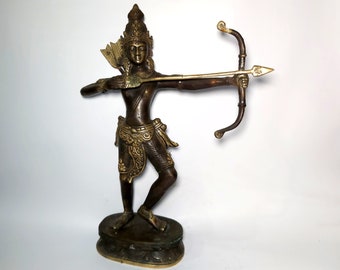 Bronze Arjuna Sculpture, Arjuna Statue, Epic Mahabharata, Archer Hero, Collectible Gift, Indian God , Hindu God Brass, 14.5 inch