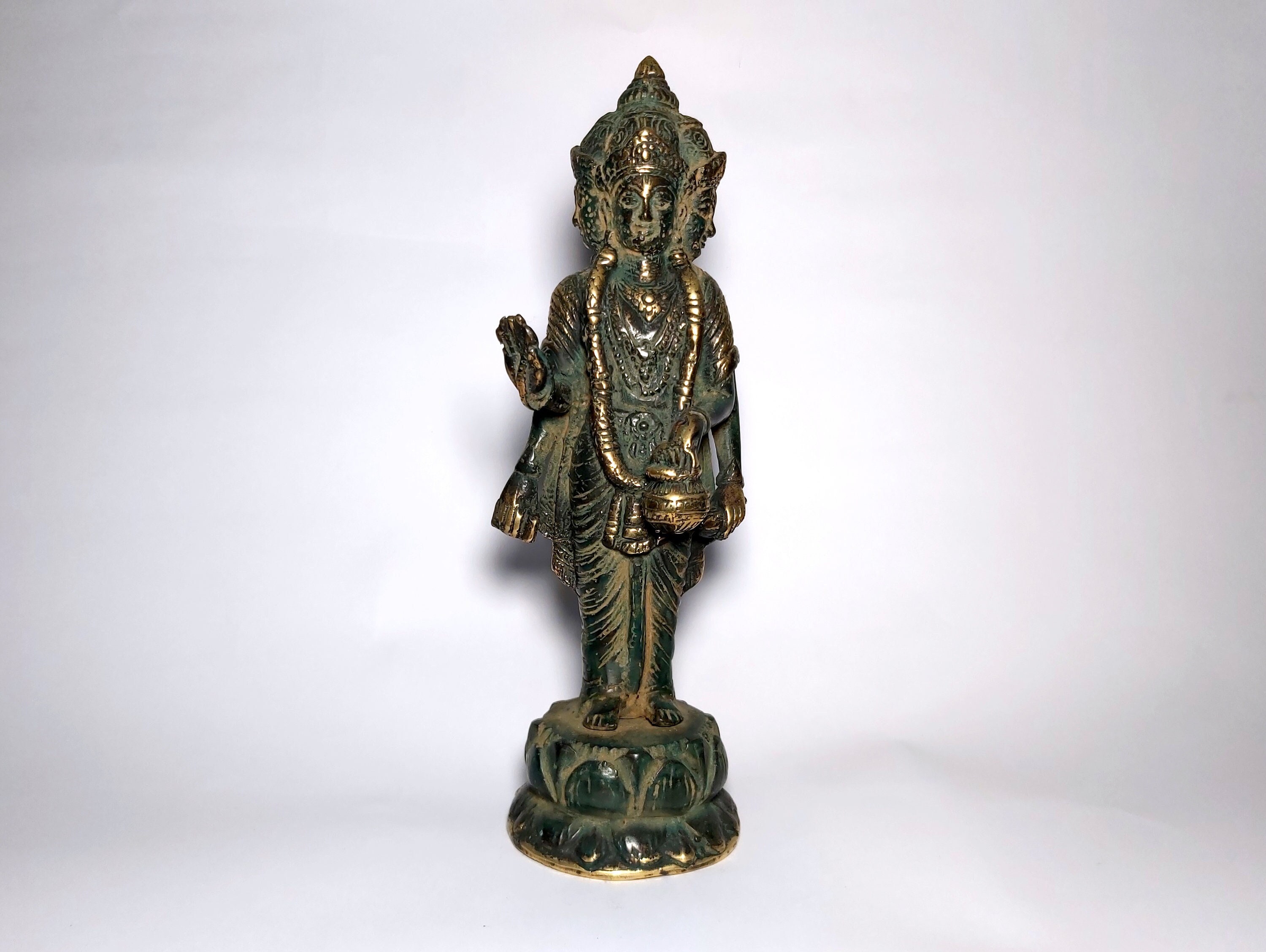 Four Faced Brahma Statue, 4 Arms Brahma God, Brahma Bronze Sculpture, Hindu God, Antique Brahma God, Brahma Idol, Home Decor, 8.3 inch