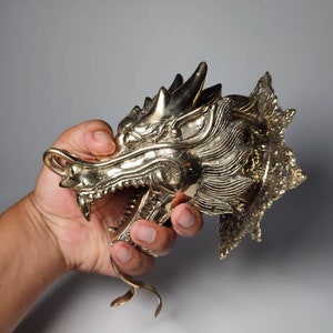 Bronze Dragon Head Statue, Dragon Head Figurine, Chinese Dragon, Wall Art, Pull Door, Gift for Boyfriend, Birthday Gift, 8 inch
