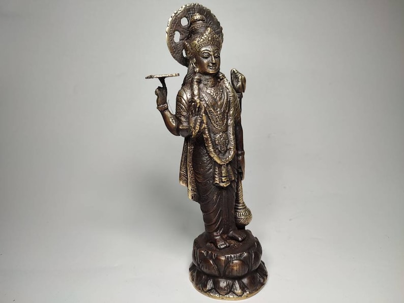 Bronze Vishnu God Vishnu Four Arms Statue Lord Vishnu Etsy