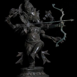 Antique Statue, Bronze Ganesh Statue, Dancing Ganesha on Lotus, Ganesha Idol, Decorative Ganesha, Ganesha on Altar, Rare Item, 15.3 inch