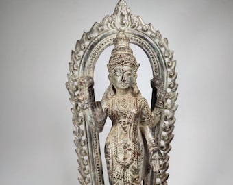 Deusa Lakshmi de bronze, estátua de Lakshmi, deusa hindu de bronze, deusa da riqueza, felicidade, beleza luxuosa da fortuna, item raro, 11,4 polegadas