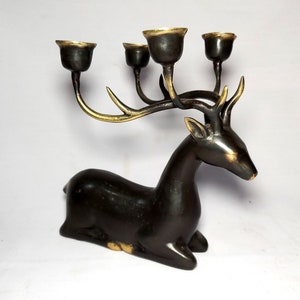 Deer Candle Holder, Four Candle Holder, Bronze Deer Sculpture, Animal Figurine, Animal Lover, Home Decor, Birthday Gift, 7.8 inch