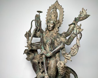 Bronze Mahakali, 10 Armed Mahakali, Mahakali Standing on Tiger, Goddess of Destruction and Doomsday, Mahakali Satue, Mahakali Idol, 18 inch