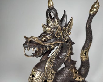 Bronze Dragon Statue, Balinese Dragon Style, Dragon Figurine, Mythology Animal, Mystic Animal, Home Decor, Birthday Gift, 11.4 inch