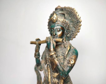 Krishna Bronze Statue, Mahadev, Epic Mahabharata, Hindu God, Hare Krishna, God of Love, Collectible Sculpture, Home Decor, Indian God, 9.1"