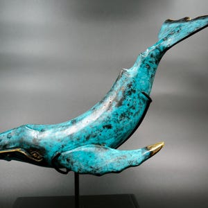 Bronze Blue Whale Statue: Lost Wax Baleen Whale Figurine (11 inch)