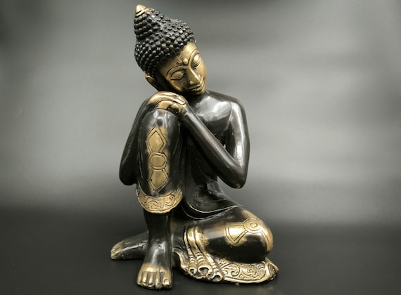 Sleeping Buddha Statue, Meditating Buddha, Bronze Buddha Figurine, Buddhist on Altar, Spiritual Gifts, Home Decor, Rare Item, 9 inch
