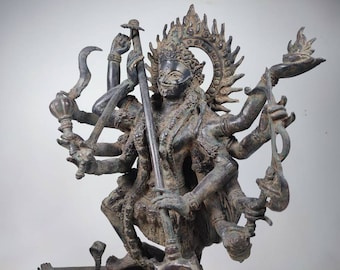 Bronze Mahakali, 10 Armed Mahakali, Mahakali Idol, Goddess of Destruction and Doomsday, Mahakali Statue, Mahakali Idol, Rare Item, 16 inch