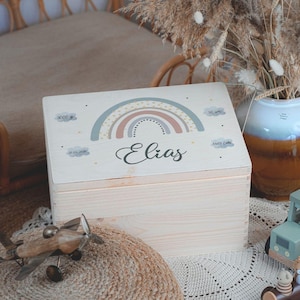 Caja de memoria arcoíris personalizada con nombre - Regalo para bebés y niños, Regalo de bautismo, Regalo para bebés, Regalo Ind