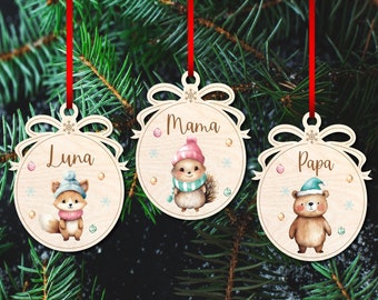 Palline di Natale in legno con nome - Etichette regalo di Natale - Regalo personalizzato - Decorazioni per albero di Natale - Decorazioni natalizie