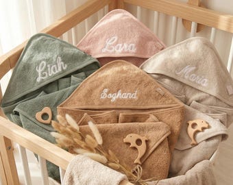 Serviette de bain à capuche personnalisée avec prénom, serviette bébé, cadeau de naissance, baptême, serviette de bain brodée pour bébé fille et garçon