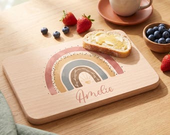 Vesperbrett Kinder personalisiert, Frühstücksbrettchen Buche mit Namen, Brotzeitbrett, Babygeschenk Geburt, Taufgeschenk, 1. Geburtstag