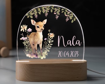 Personalized night lamp made of acrylic, baby gift birth, baptism gift, children's room, birthday gift, deer, Bambi, personalized gift