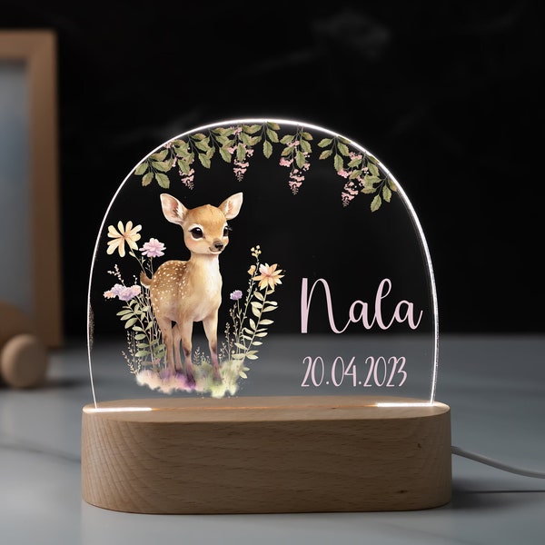 Personalisierte Nachtlampe aus Acryl,Babygeschenk Geburt,Taufgeschenk, Kinderzimmer, Geburtstagsgeschenk,Reh,Bambi,personalisiertes Geschenk