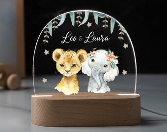 Veilleuse fratrie personnalisée en acrylique, cadeau naissance bébé, cadeau baptême, chambre enfant, cadeau anniversaire, lampe de chevet