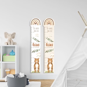 Escala de altura personalizada 65-150 cm em madeira/alumínio para crianças, com nome e motivo, barra de medição, presente de batizado, quarto infantil, aniversário