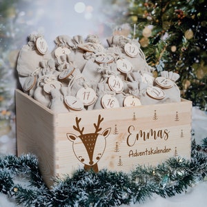 Calendario dell'Avvento personalizzato con nome, Natale, calendario dell'Avvento in legno, Avvento, sacchetto di juta, scatola dell'Avvento da riempire, bambini