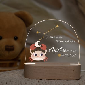 Spersonalizowany znak zodiaku lampka nocna rak akryl, prezent dla dziecka na urodziny, prezent na chrzest, lampka nocna z imieniem, pomysł na prezent znak zodiaku