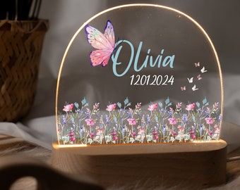 Personalized rainbow night lamp made of acrylic, baby gift for birth, christening gift, nursery gift, birthday gift, bedside lamp