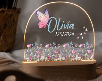 Personalized rainbow night lamp made of acrylic, baby gift birth, baptism gift, children's room, birthday gift, bedside lamp