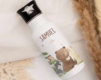 Borraccia personalizzata con nome, borraccia per bambini in acciaio inox da 500 ml, borraccia per asilo con cannuccia, regalo per l'iscrizione a scuola, asilo nido