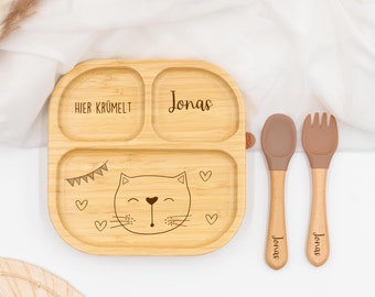 Piatto per bambini personalizzato, piatto per bambini in bambù, regalo per neonati, piatto per neonati, battesimo, nascita, regali per bambini, bambini e neonati, kidsmood
