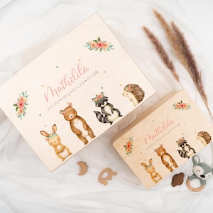 Personalisierte Baby-Erinnerungsbox niedliche Waldtiere, Babygeschenk Geburt, Erinnerungskiste, Erinnerungsbox Baby, Geschenk zur Geburt