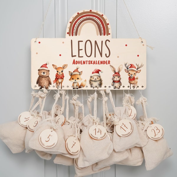 Personalisierter Adventskalender mit Name, Weihnachten, Adventskalender aus Holz, Advent, Jutesäckchen, Adventskalender zum befüllen, Kinder