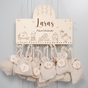 Calendario dell'Avvento personalizzato con nome, Natale, calendario dell'Avvento in legno, Avvento, sacchetto di juta, calendario dell'Avvento da riempire, bambini