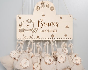 Gepersonaliseerde adventskalender met naam, Kerstmis, houten adventskalender, advent, jute tas, adventskalender om te vullen, kinderen