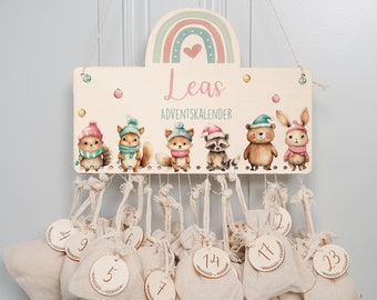 Gepersonaliseerde adventskalender met naam, Kerstmis, houten adventskalender, advent, jute tas, adventskalender om te vullen, kinderen