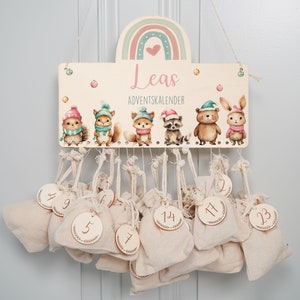 Gepersonaliseerde adventskalender met naam, Kerstmis, houten adventskalender, advent, jute tas, adventskalender om te vullen, kinderen afbeelding 1