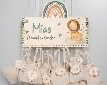 Gepersonaliseerde adventskalender met naam, Kerstmis, houten adventskalender, advent, jute tas, adventskalender om te vullen, kinderen