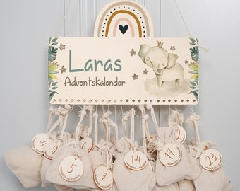 Calendario de adviento personalizado con nombre, navidad, calendario de adviento de madera, adviento, bolsa de yute, calendario de adviento para rellenar, niños