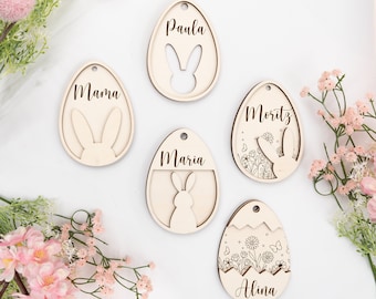 Decorazione pasquale personalizzata in legno | Regalo di Pasqua | Ciondolo pasquale con nome | Pasqua | Ciondolo pasquale | Ciondolo in legno | Cesto pasquale | cesto di Pasqua