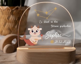 Personalized zodiac sign night lamp made of acrylic, baby gift birth, christening gift, children's room, birthday gift, bedside lamp