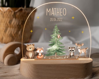 Personalized children's room night lamp "Forest Dream" with name & date - LED light, gift idea for birth/baptism, children's room decoration kidsmood