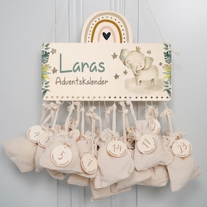 Calendario dell'Avvento personalizzato con nome, Natale, calendario dell'Avvento in legno, Avvento, sacchetto di juta, calendario dell'Avvento da riempire, bambini