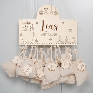 Calendario dell'Avvento personalizzato con nome, Natale, calendario dell'Avvento in legno, Avvento, sacchetto di juta, calendario dell'Avvento da riempire, bambini