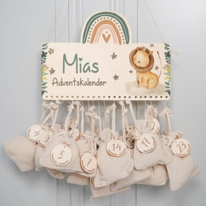 Calendario dell'Avvento personalizzato con nome, Natale, calendario dell'Avvento in legno, Avvento, sacchetto di juta, calendario dell'Avvento da riempire, bambini