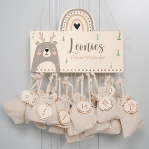 Calendario dell'Avvento personalizzato con nome, Natale, calendario dell'Avvento in legno, Avvento, sacchetto di juta, calendario dell'Avvento da riempire, bambini