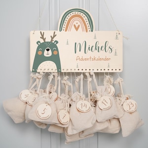 Calendario dell'Avvento personalizzato con nome, Natale, calendario dell'Avvento in legno, Avvento, sacchetto di juta, calendario dell'Avvento da riempire, bambini