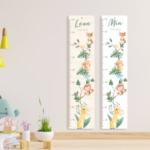 Gepersonaliseerde meetlat 65 -150 cm van aluminium/hout voor kinderen, met naam en motief, meetlat, doopcadeau, kinderkamer, verjaardag